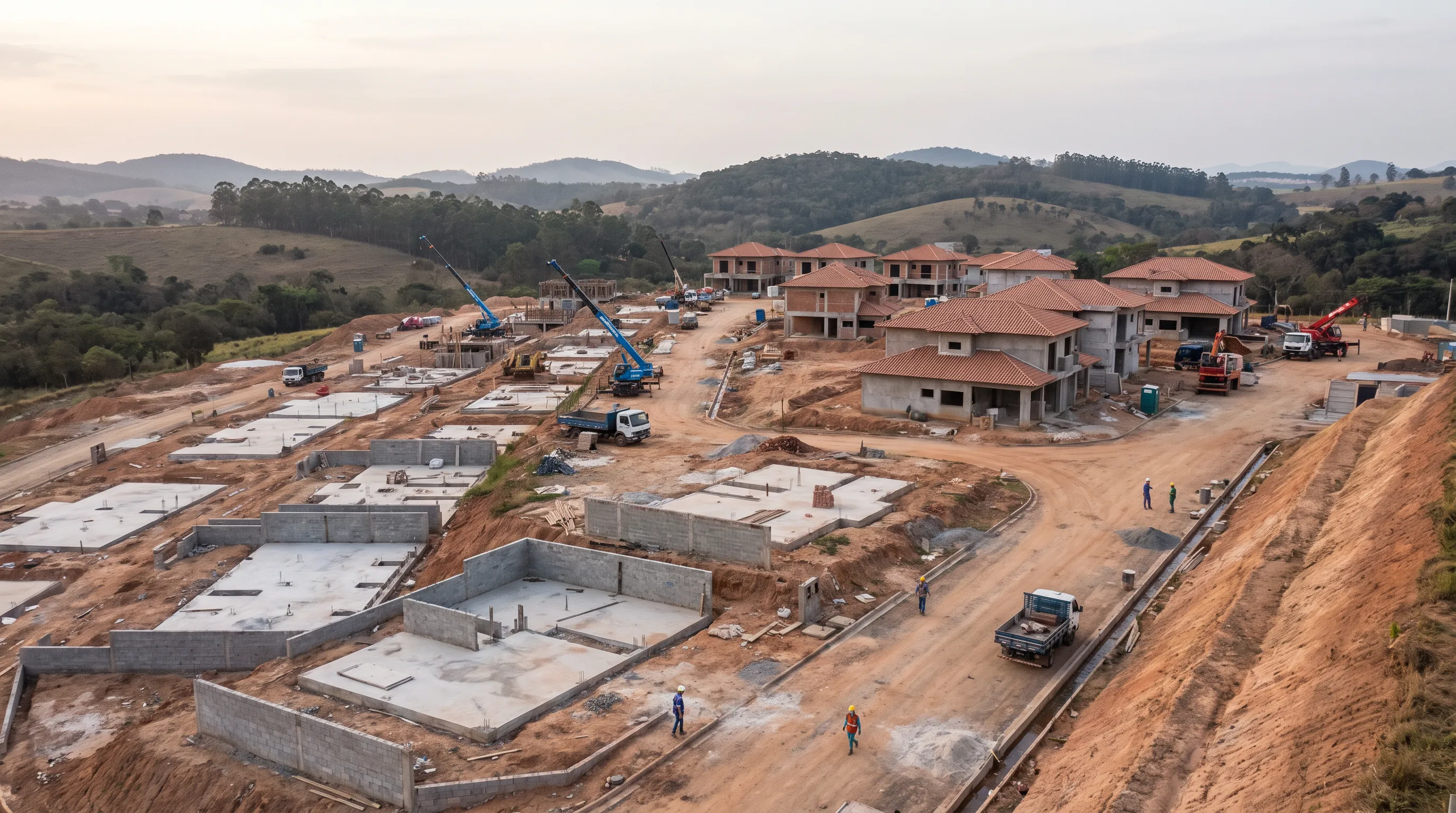 Cena ilustrativa de casas de condomínio em construção no Brasil